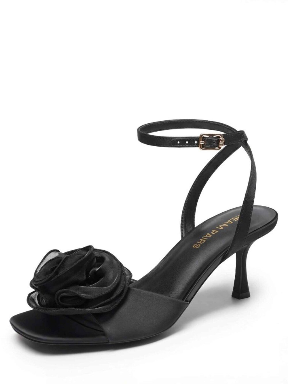 Low Kitten heel strap with Flower accent N2792